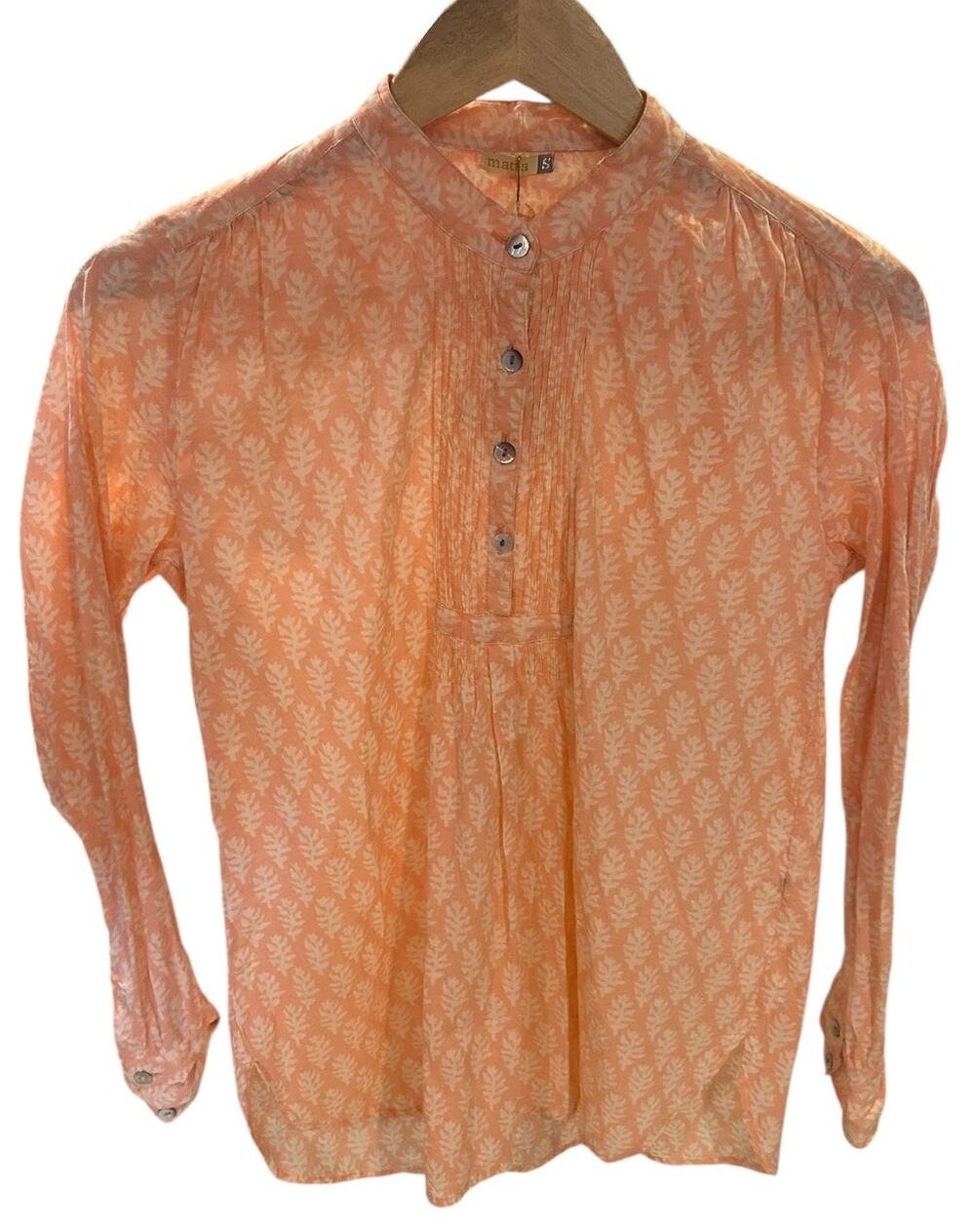 NWT MATTA Peach Iride Buti Top Pintuck Block Print Henley Tunic Women's SMALL
